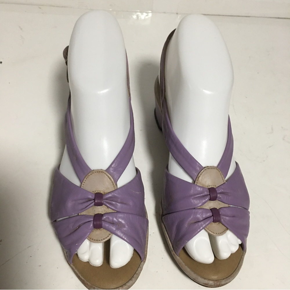 SALE VTG Shoes Low Heel Sandals PENALIO 2 tone lavender tan 6M strap buckles Y2K